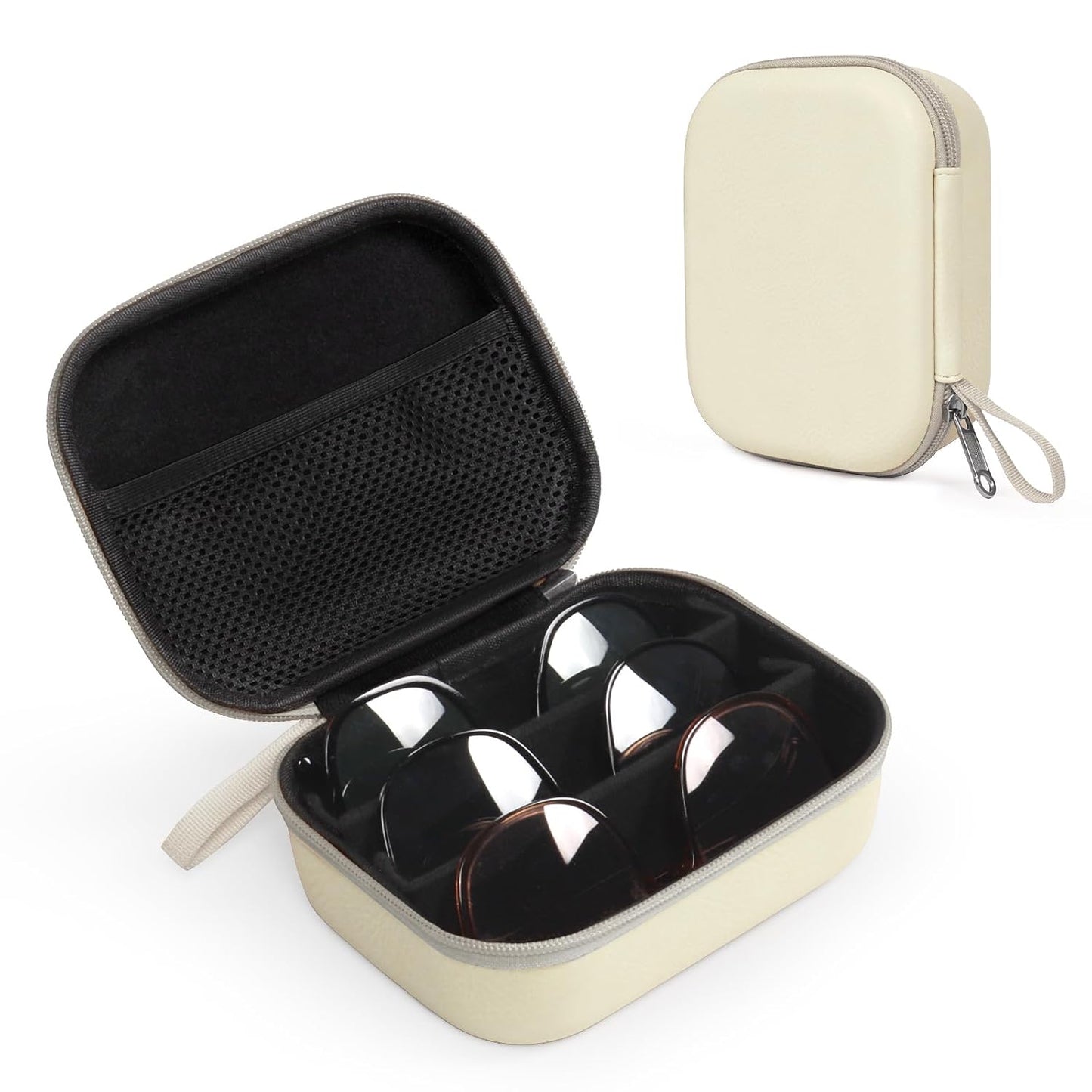 Bukere Travel Sunglasses Organizer Case, PU Leather Adjustable Slots for Multiple Glasses, Hard Eyewear Box for Men Women