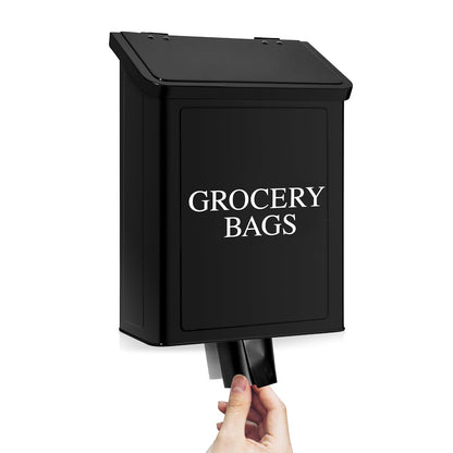 Calindiana Modern Farmhouse Metal Magnetic Grocery Bags Holder for Plastic Bags with LId and Kitchen Organizer and Storage Wall Mount Grocery Bag Dispenser Space Saving, Black