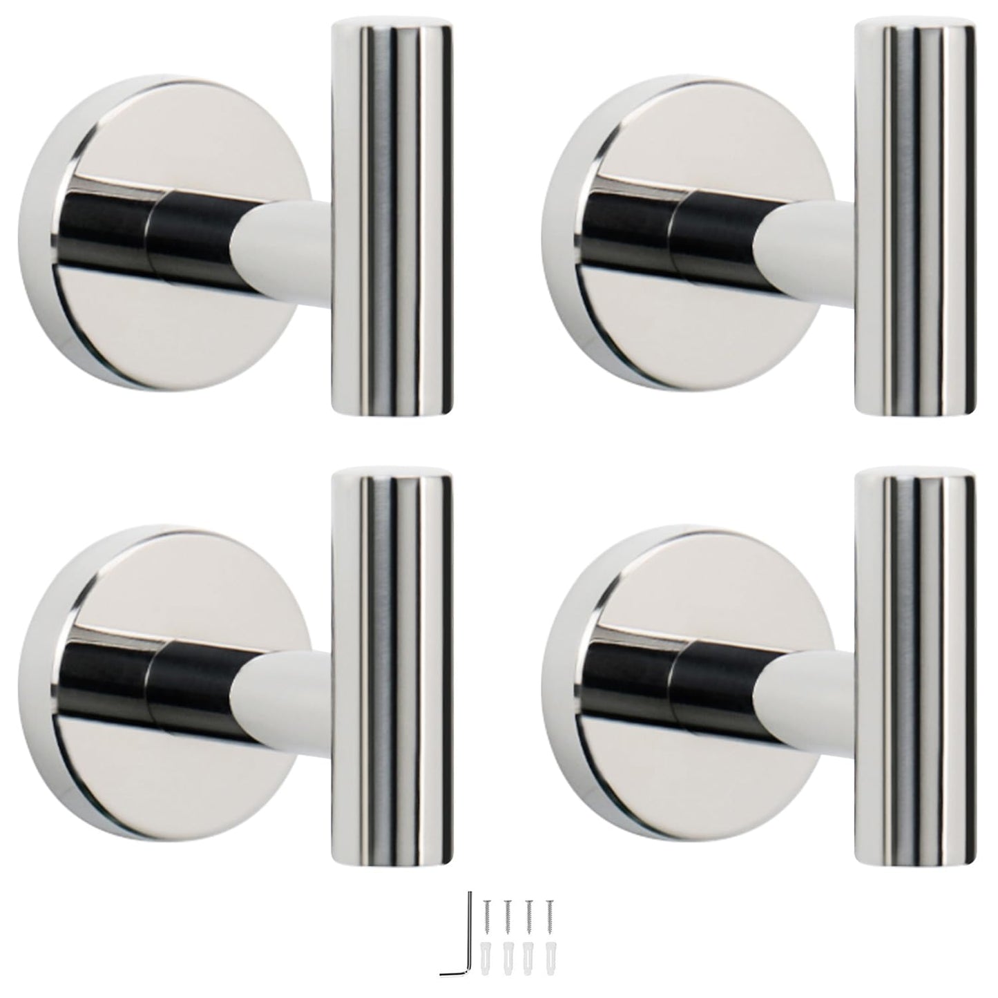 NearMoon Bath Towel Hooks- SUS 304 Stainless Steel Robe Hook Holder, Heavy Duty Coat Hook for Bathroom Livingroom Hotel Kitchen Garage, Wall Mounted (Chrome Finish, 4 Pack)