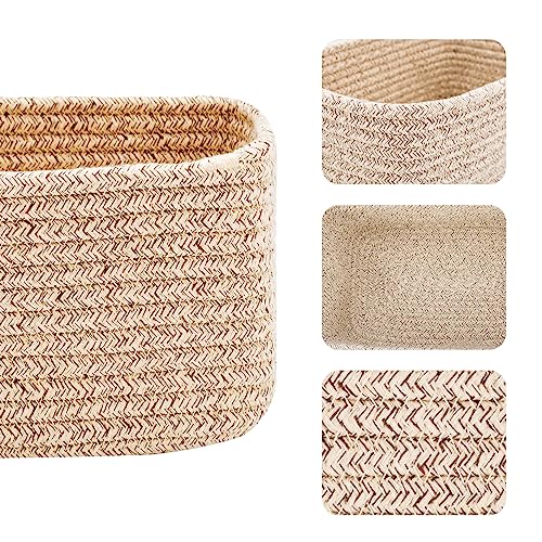 MiniArk Small Storage Baskets for Organizing | Closet Organizer Bins | Shelf Toy Basket | Woven Rope Baskets | Cube Decorative Box | Shallow Basket | L11.5xW7.5xH4.7| Brown