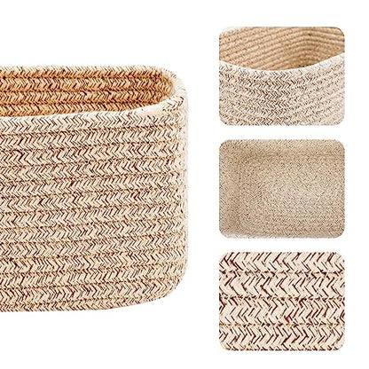 MiniArk Small Storage Baskets for Organizing | Closet Organizer Bins | Shelf Toy Basket | Woven Rope Baskets | Cube Decorative Box | Shallow Basket | L11.5xW7.5xH4.7| Brown