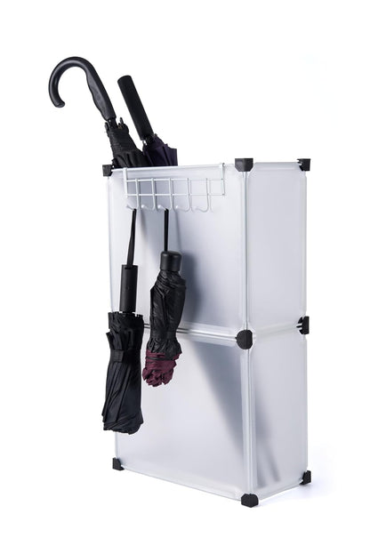Umbrella Stand, Umbrella Holder for Entryway, 14.3 * 7.4 * 24.4inches,Square umbrella storage rack with built-in drip tray and metal hook,White.