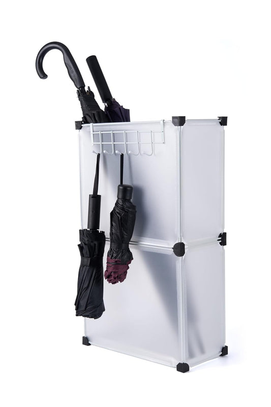 Umbrella Stand, Umbrella Holder for Entryway, 14.3 * 7.4 * 24.4inches,Square umbrella storage rack with built-in drip tray and metal hook,White.