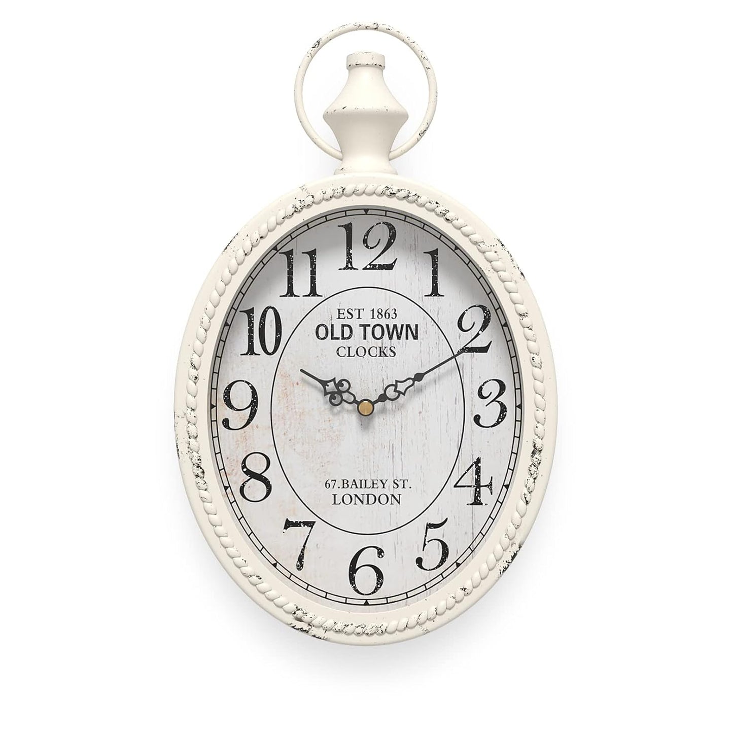 Menterry Small Retro Oval Wall Clock Antique Old Design,White Vintage Style | Battery Operated Silent Decor Wall Clocks for Kitchen,Bedroom,Farmhouse,Bathroom (11.2" H x 6.7" W)