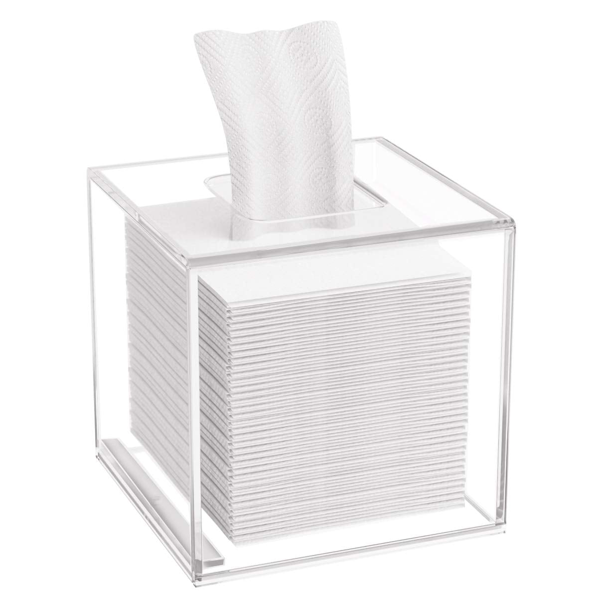 Acrylic Tissue Box Cover 5.4x5.4x5.4'' Clear Tissue Holder Napkin Dispenser for Home Office Restaurant-Clear | Bottom Magnet Closure, for Home Office Restaurant Vanity Desk TableTop