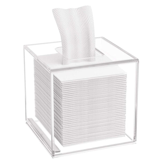 Acrylic Tissue Box Cover 5.4x5.4x5.4'' Clear Tissue Holder Napkin Dispenser for Home Office Restaurant-Clear | Bottom Magnet Closure, for Home Office Restaurant Vanity Desk TableTop