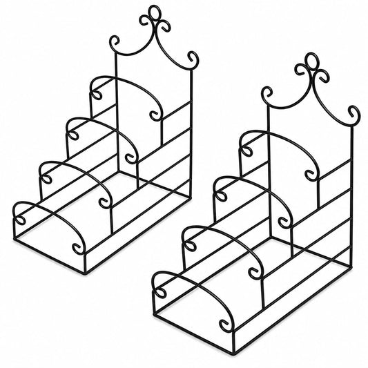 4-Tier Metal Scrollwork Dish Rack Plate Rack Displ... (Black | Porcelain)