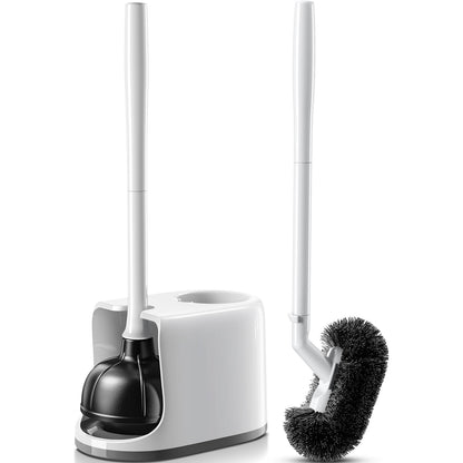 HAMITOR Toilet Plunger Brush Set: Curved Bristles Design for Deep Cleaning | Deep Cleaning Under Rim, Heavy Duty Rubber for Unclog- Compact Bathroom Cleaning Tools for New Homet Essentials - White
