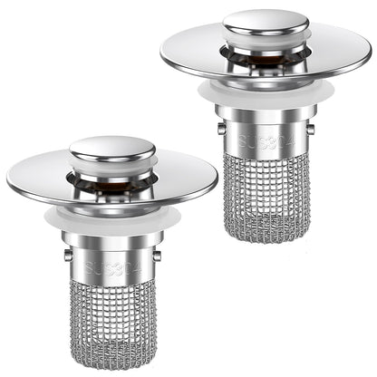 Bathroom Sink Drain Strainer,(2PCS) Pop-up Sink Drain Strainer with Removable Stainless Steel Strainer Basket Hair Catcher, Bathroom Sink Strainer for Bathroom Sink Stopper Replacement