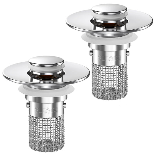 Bathroom Sink Drain Strainer,(2PCS) Pop-up Sink Dr... (2 Count | Sliver-2 | Stainless Steel)
