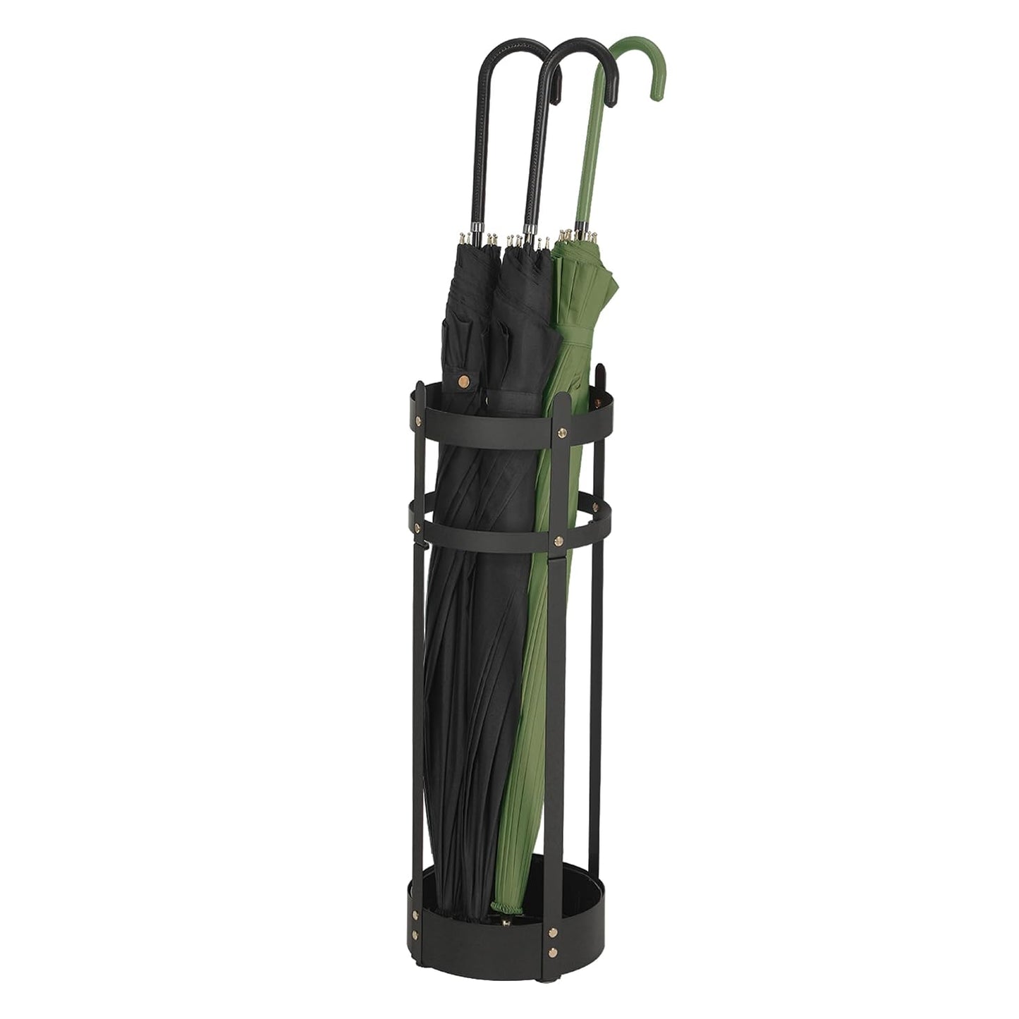 SONGMICS Umbrella Stand, Steel Round Umbrella Holder Rack, 6.9 x 6.9 x 19.3 Inches, with Detachable Drip Tray, for Entryway, Office, Stable, Assembly Required, Matte Black ULUC029B01