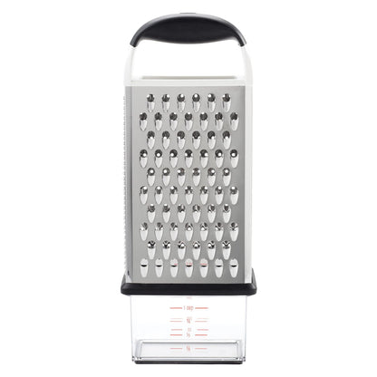 OXO Good Grips 4-Sided Box Grater for Cheese & Vegetables with Container | Stainless Steel Grating Surfaces, Non-Slip Handle, Detachable Container, Cheese, Vegetables, Zesting, Multi Purpose Grater