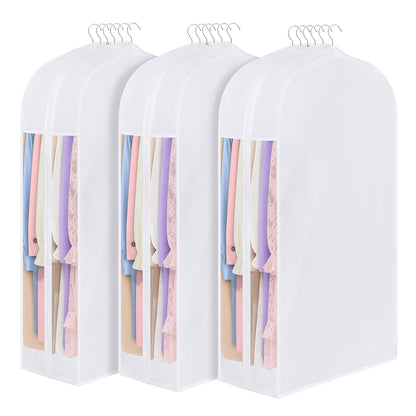 43" Premium Cotton Garment Bag for Hanging Clothes, Breathable Suit Bags for Closet Storage with Extre Large 10" Gusseted & Clear Window, Dust Cover with Zipper for Suits, Jacket, 3 Pack