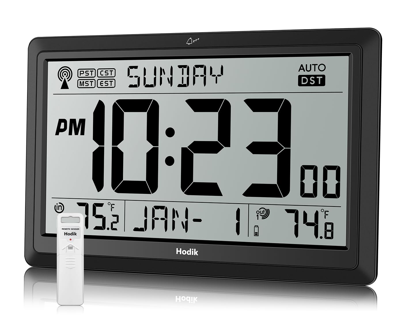 Atomic Wall Clock with Indoor Outdoor Temp, Digital Clocks (Black) | 10.5 inch Clocks Battery Operated DST Atomic Clock Wall for Living Room Bedroom Temperature Humidity Weather Station Clock