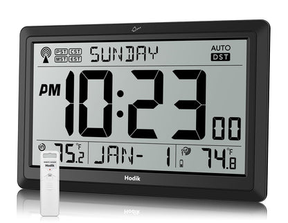 Atomic Wall Clock with Indoor Outdoor Temp, Digital Clocks (Black) | 10.5 inch Clocks Battery Operated DST Atomic Clock Wall for Living Room Bedroom Temperature Humidity Weather Station Clock