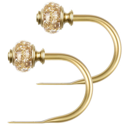 Gold Curtain Holdbacks, Decorative Drapery Tiebacks, 2 Pack/1 Pair | Curtain Hooks for Drapes, Wall Mounted, Vintage Crystal Finials, Durable Metal Material, Size: Small(3.95" L x 3.4" W)