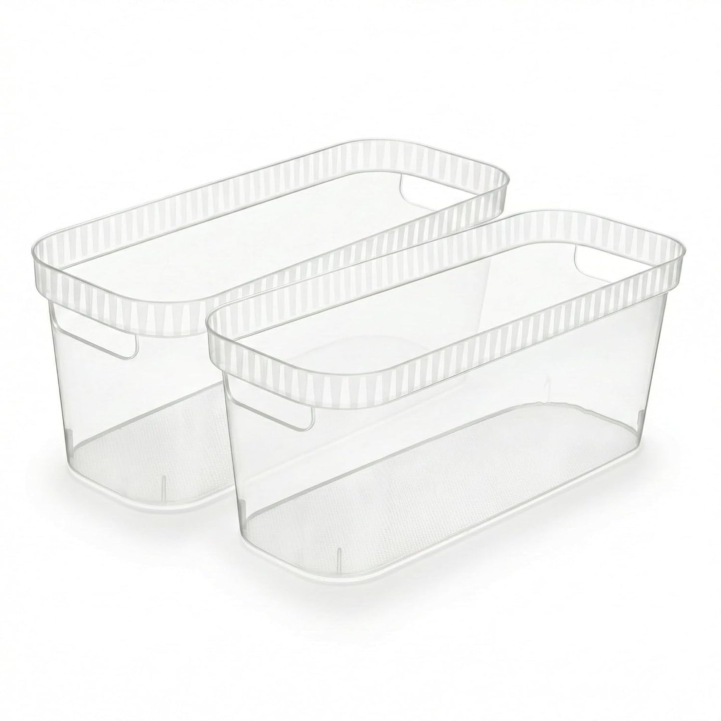 Tribello Narrow Storage Bins – Slim, Clear Plastic Storage Basket, Clear Organizer for Tight Spaces (2 Pack, 15” x 6” x 6”)