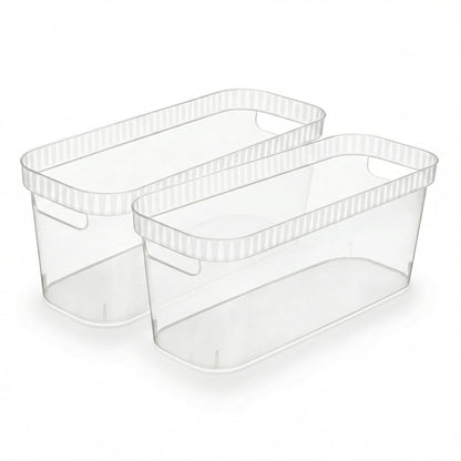Tribello Narrow Storage Bins – Slim, Clear Plastic Storage Basket, Clear Organizer for Tight Spaces (2 Pack, 15” x 6” x 6”)