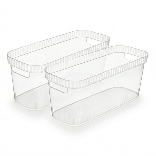 Tribello Narrow Storage Bins – Slim, Clear Plastic Storage Basket, Clear Organizer for Tight Spaces (2 Pack, 15” x 6” x 6”)