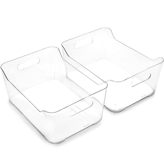 BINO | Plastic Storage Bins, Large - 2 Pack, Clear | THE SOHO COLLECTION | Pantry Organizers and Storage Containers | Fridge Organizer Bins | Kitchen Cabinet Organizer | Medicine Cabinet Bin