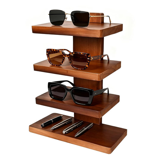 Wooden Eyeglass Organizer, 4-Tier Sunglasses Displ... (Oak Wood)