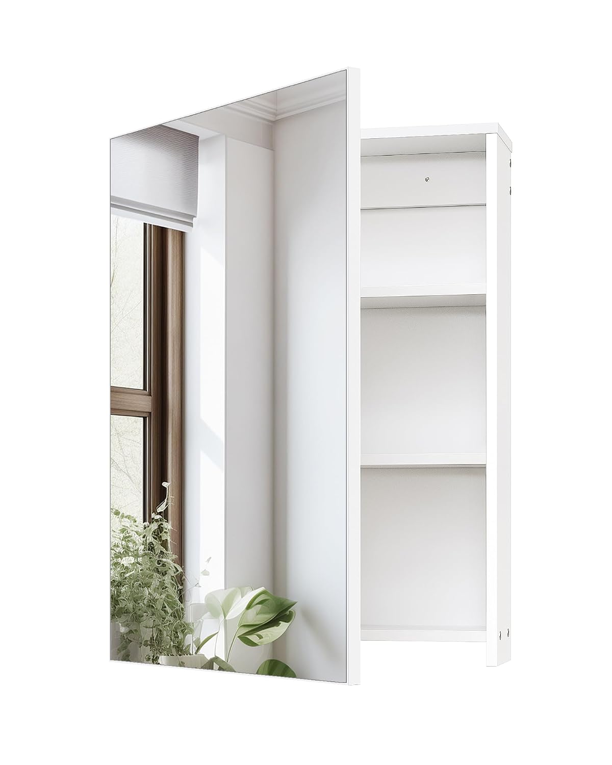 Bathroom Medicine Mirror Cabinet, 17.7'' x 23.6'', Wall-Mounted Bathroom Vanity with Mirror, Bathroom Medicine Cabinet with Storage Function, Hanging Storage Cabinet, Adjustable Shelves, White