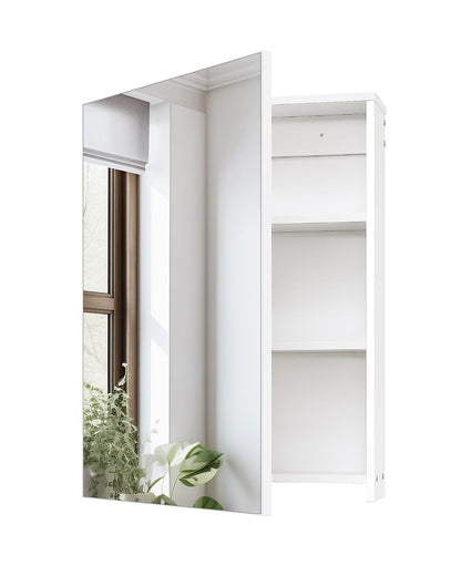 Bathroom Medicine Mirror Cabinet, 17.7'' x 23.6'', Wall-Mounted Bathroom Vanity with Mirror, Bathroom Medicine Cabinet with Storage Function, Hanging Storage Cabinet, Adjustable Shelves, White