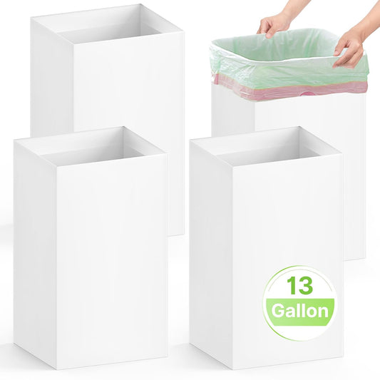 Magicheap 13 Gallon Disposable Trash Cans for Parties, 4 Pack, White | 13.5"L x 10.0"W x 21.6"H, Reusable, Portable, Collapsible, Recycled Cardboard Trash Can for Events Parties Camping