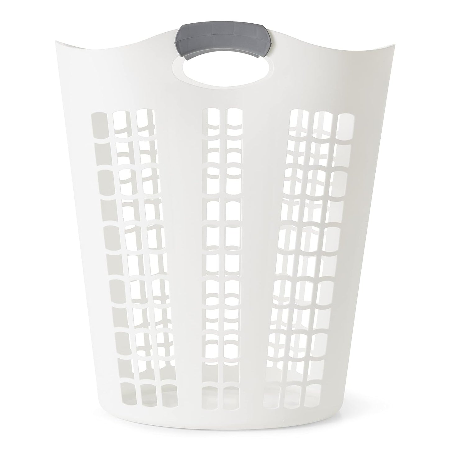 Gracious Living Laundry Basket, Easy Carry Flex Collapsible Hamper, 87.5L | Large Plastic Clothes Storage Organizer for Home, Bathroom, and Bedroom, White