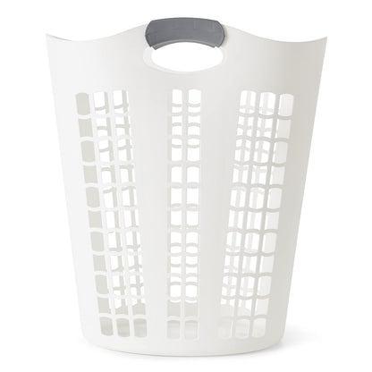 Gracious Living Laundry Basket, Easy Carry Flex Collapsible Hamper, 87.5L | Large Plastic Clothes Storage Organizer for Home, Bathroom, and Bedroom, White