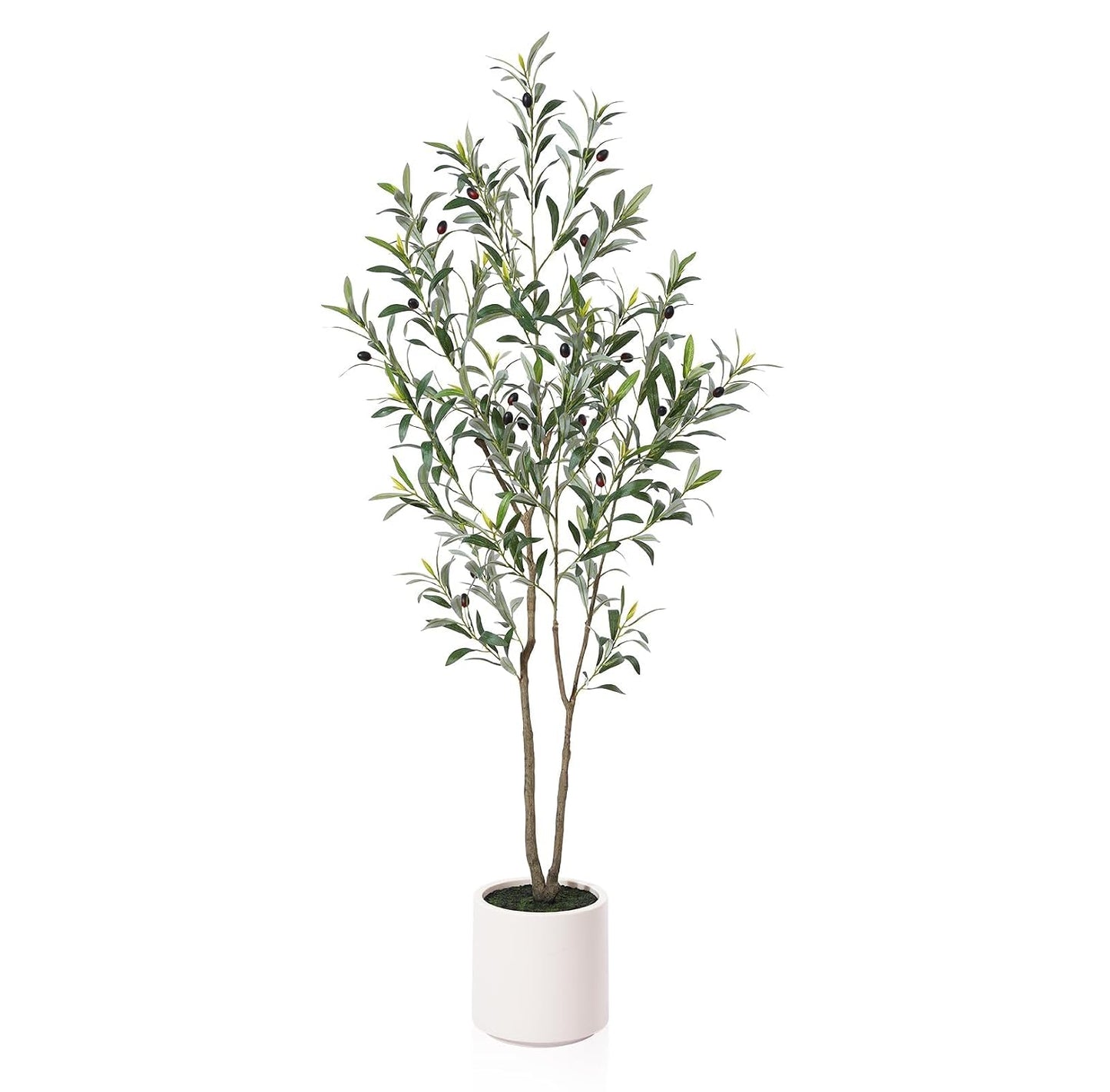 Artificial Olive Trees, 5 ft Tall Fake Olive Trees for Indoor | Faux Olive Silk Tree with White Planter,Large Olive Plants for Home Decor and Housewarming Gift, 1 Pack