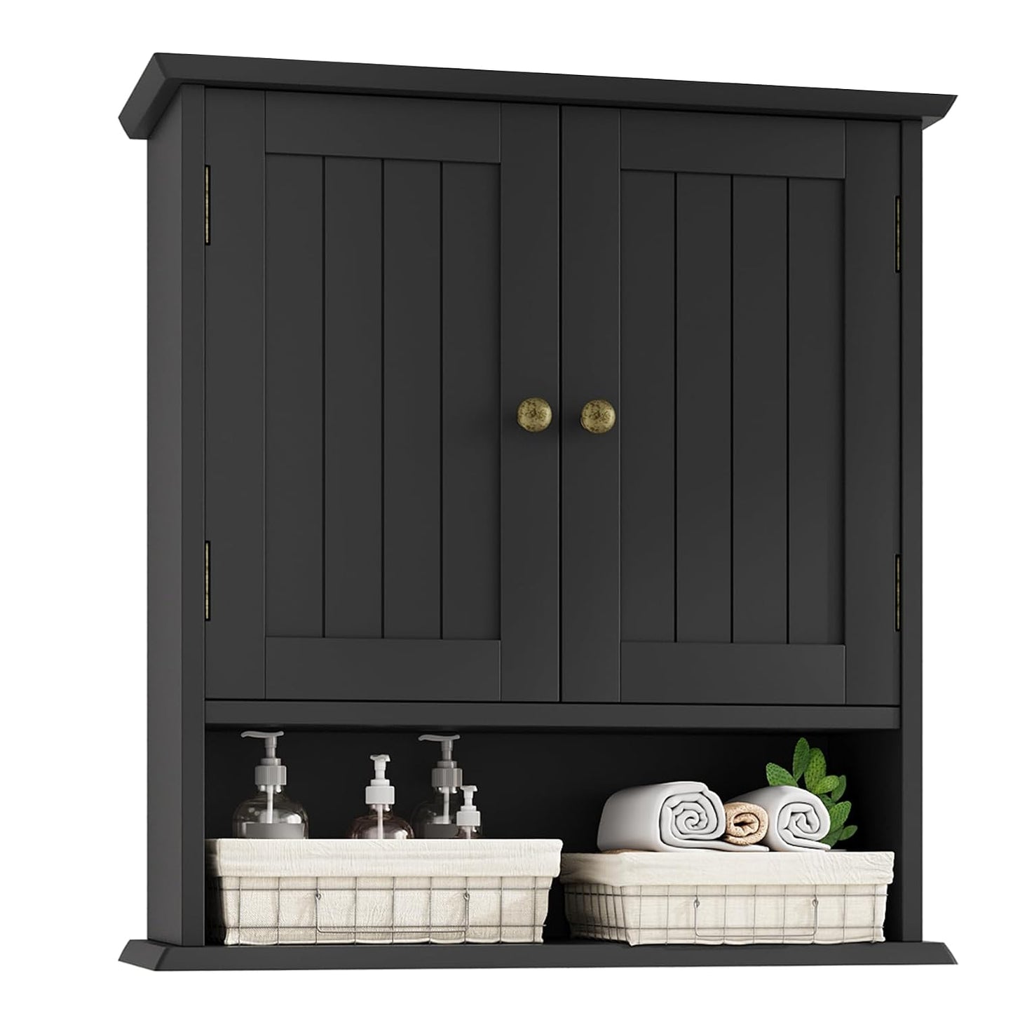 Bathroom Wall Cabinet, Bathroom Cabinet Wall Mount with 2 Doors and Open Shelf, Over The Toilet Wall Storage, Wooden Medicine Cabinets
