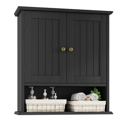 Bathroom Wall Cabinet, Bathroom Cabinet Wall Mount with 2 Doors and Open Shelf, Over The Toilet Wall Storage, Wooden Medicine Cabinets