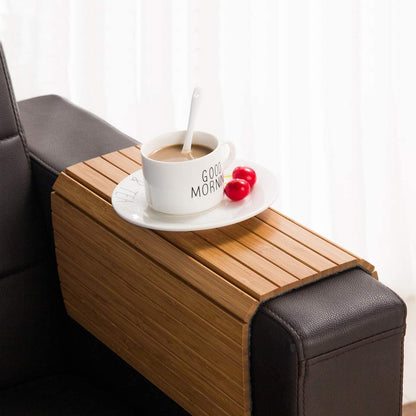 Sofa Arm Tray Table - Flexible/Foldable Couch Arm Table Perfect for Drink & Snacks Great Armrest Tray (16.5" L x 13.25" W x 0.35" H, Natural Bamboo)
