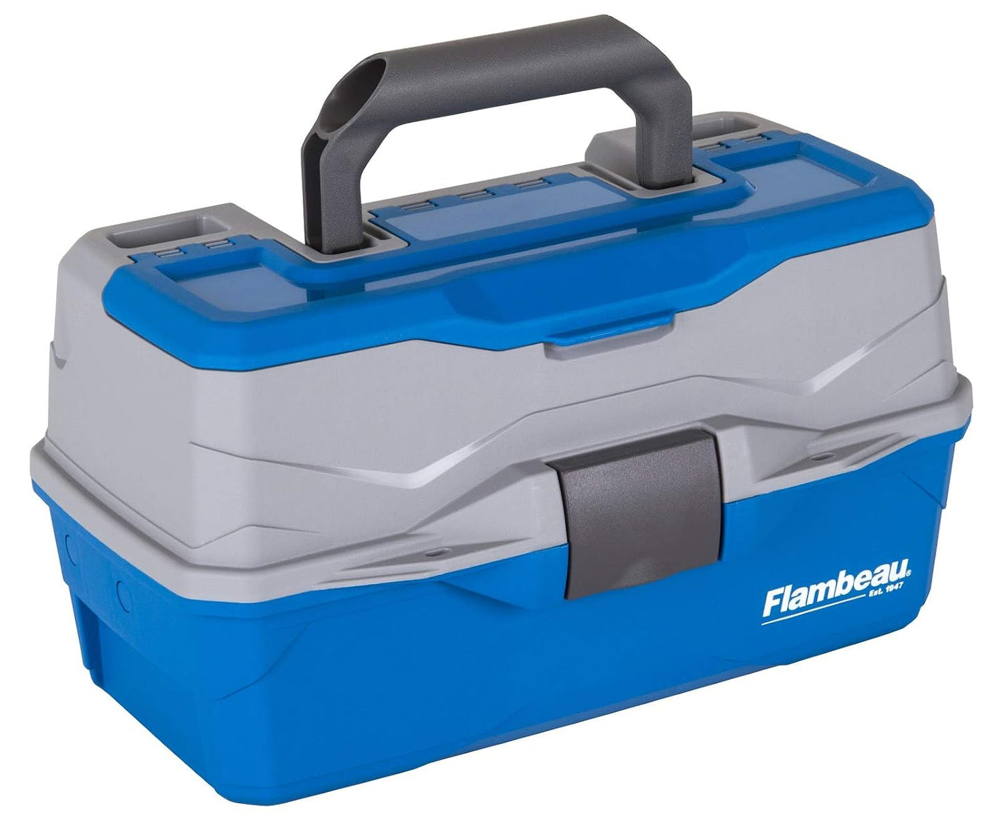 Flambeau Outdoors 6382 2-Tray Tackle Box, 15 Compartments, Blue and Gray | Cantilever 2-tray box, 15 compartments with 6 removable dividers, bulk base storage, Draw Tite latch, medium size