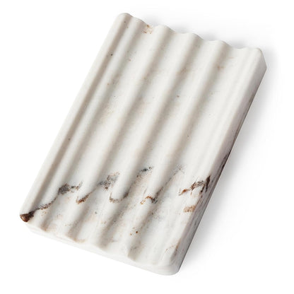 Natural Marble Soap Dish for Shower, Stone Soap Tray for Bathroom, Bar Soap Holder for Sink, Stripe Grooves Saver Stone Dish Tray Keep Bars Dry Easy Clean(Palissandro Classico)