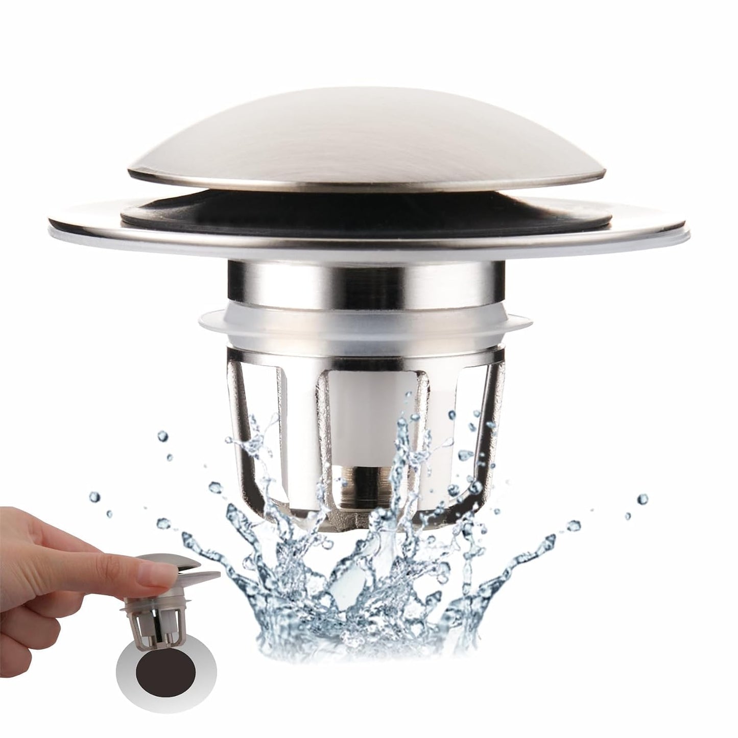 WELLUP Bathroom Sink Stopper,Sink Drain Stopper Pop Up Strainer Brushed | Bruhsed Nickel 2-in-1 Sink Stopper Replacement,Bathroom Sink Drain with Hair Catcher,Fit 1 1/8"-1 1/2",Anti-Clogging Design