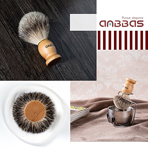 Anbbas 4IN1 Badger Hair Shaving Brush Set Lather for Men Smooth Wet Shave | and Soap Bowl Stand Good Water Absorption Skin Friendly Lather No Shedding Easy To Clean Morning Personal Care Space Saving