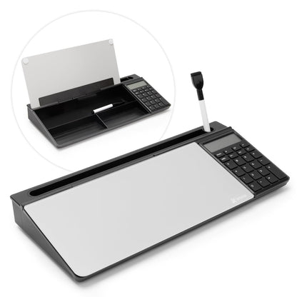 Varhomax Glass Desk Whiteboard with Calculator | Desktop Dry Erase White Board with Storage, To Do List Memo Notepad for Home and Office