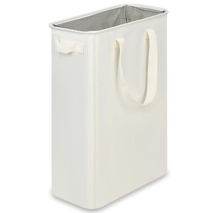 efluky Slim Laundry Basket, Narrow Laundry Hamper with Handles, Collapsible Dirty Clothes Hamper, Tall Laundry Bin for Laundry Room, Dorm and Bedroom, 12.7 Gallons(48L) Beige
