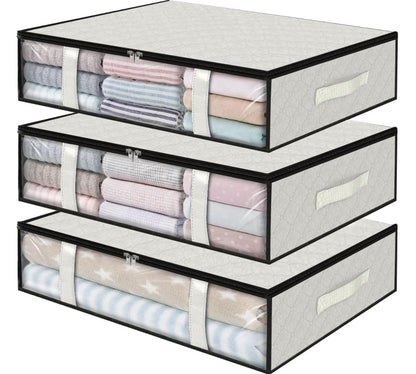 StorageRight Under Bed Storage Bags, 3 Pack, 40L, White | Breathable Non-Woven Fabric with a Clear Window and Zippered Top for Clothes, Comforters, Blankets and Seasonal Storage