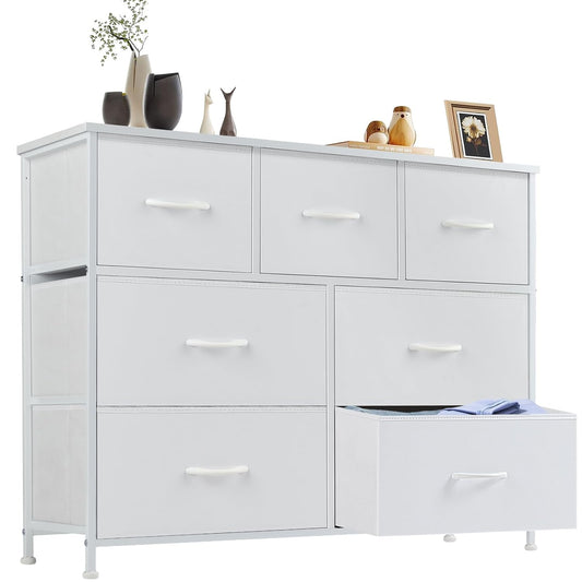 Dresser for Bedroom with 7 Drawers, Anti-Tip Fabri... (White | Fabric, Wood)