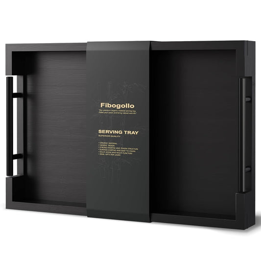 Bamboo Serving Trays with Metal Handles,Medium(Bla... (Black | Bamboo)