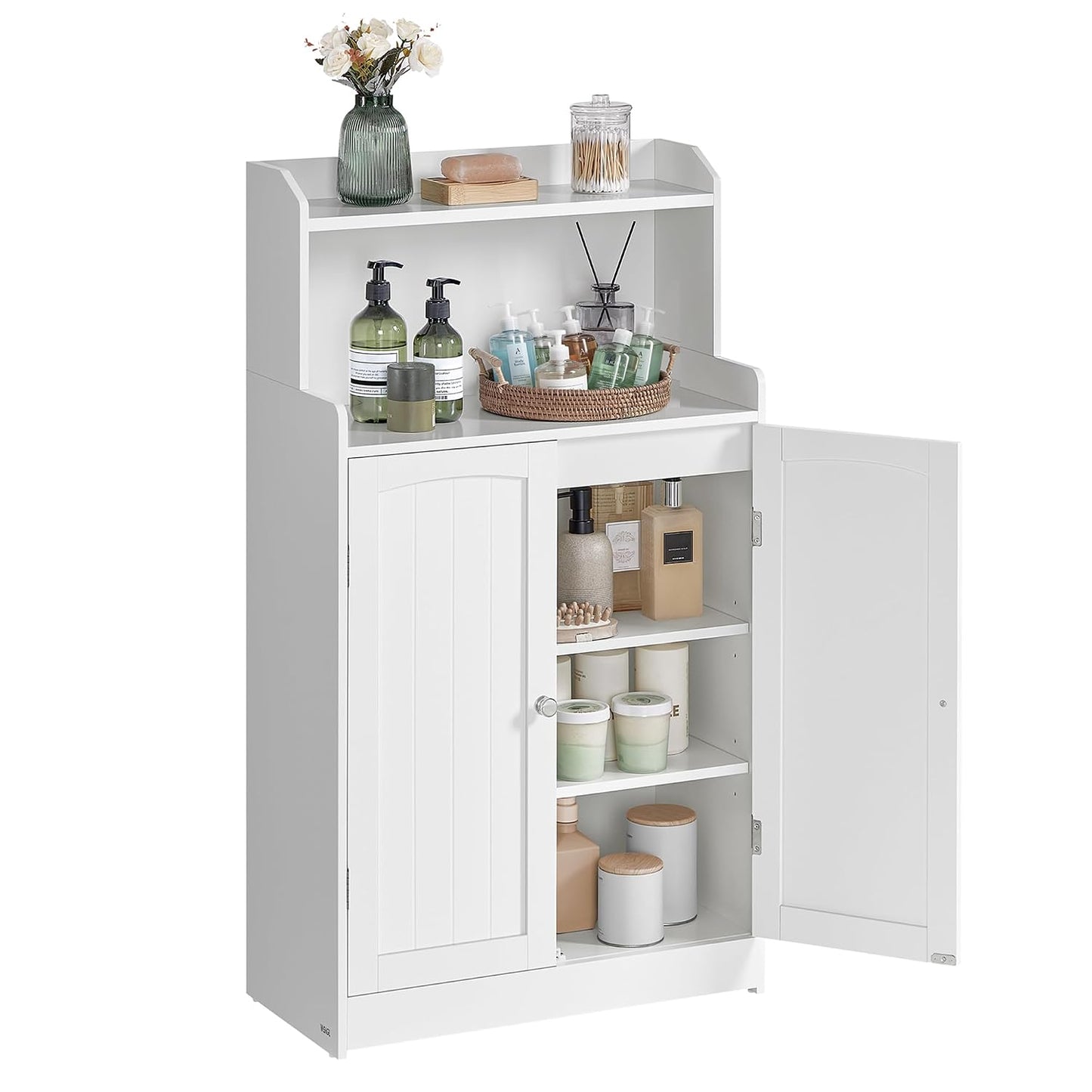 VASAGLE 39.4-Inch Tall Storage Cabinet, Floor Cabinet with 2 Doors, 2 Adjustable Shelves, Freestanding, for Bathroom, Kitchen, Living Room, Cloud White UBBC770W01