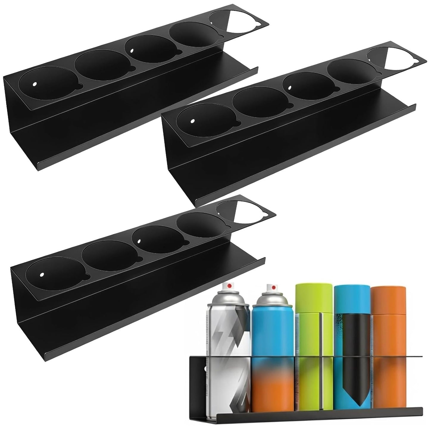 4 Pcs Spray Can Holder Organizers, 5-can Wall-Mounted Aerosol Can Storage Racks with 3" Openings, Heavy-Duty Metal Paint Bottle Organizers for Garage, Shop, Utility Room