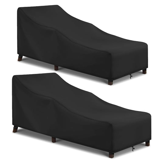 Outdoor Lounge Chair Covers 2 Pack, Waterproof Patio Chaise Lounge Cover for Outdoor Furniture and Outside Stackable Cushions, 76" x 32" x 32" H, Black