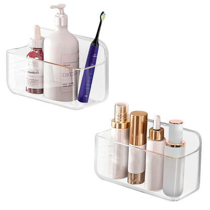 CGBE 2-Pack Cabinet Door Organizer, Self Adhesive Bathroom Shelves, Clear | Acrylic Shower Caddy, Wall Mounted Storage, No Drilling, Automatic Draining, For Cabinet Door and Shower Wall