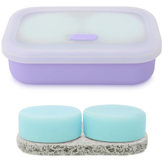 Leak Proof Travel Soap Case,Solid Shampoo Bar Holder, Silicone Soap Container with Draining Layer, Portable Bar Soap Holder for Bathroom, Camping, Gym, Easy to Clean (Purple, Large)