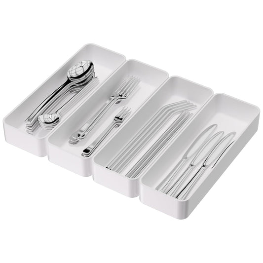 Stackable Utensil Organizer For Kitchen Flatware:... (4 Count | White | Plastic)