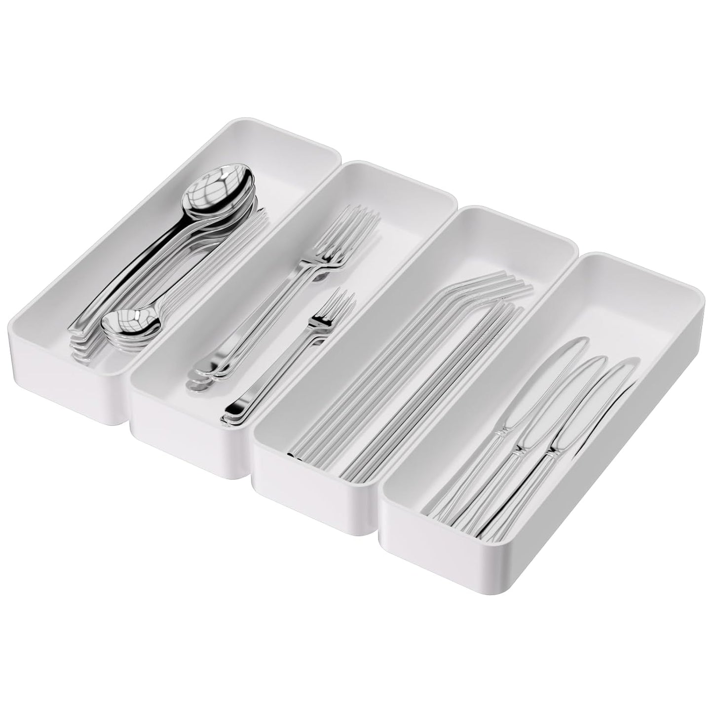 Silverware Organizer Tray for Kitchen Drawer Cabinet Single Cutlery Holder | Small Stackable utensil shallow trays individual plastic fork knife spoon